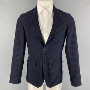 BROOKS BROTHERS Size 36 Navy Red Pinstripe Cotton Sport Coat